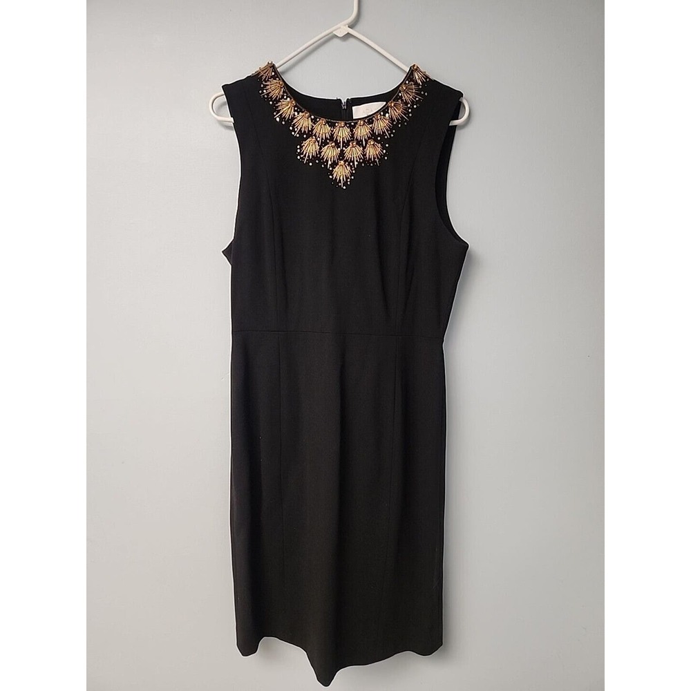 Adam Lippes Womens 12 Beaded Bodice Knee Length Pencil Dress Black‎